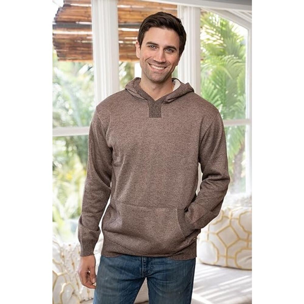 NWT Gioberti Mens Knitted Pullover Camel Hoodie Soft Velvet Underlining 2XL $70